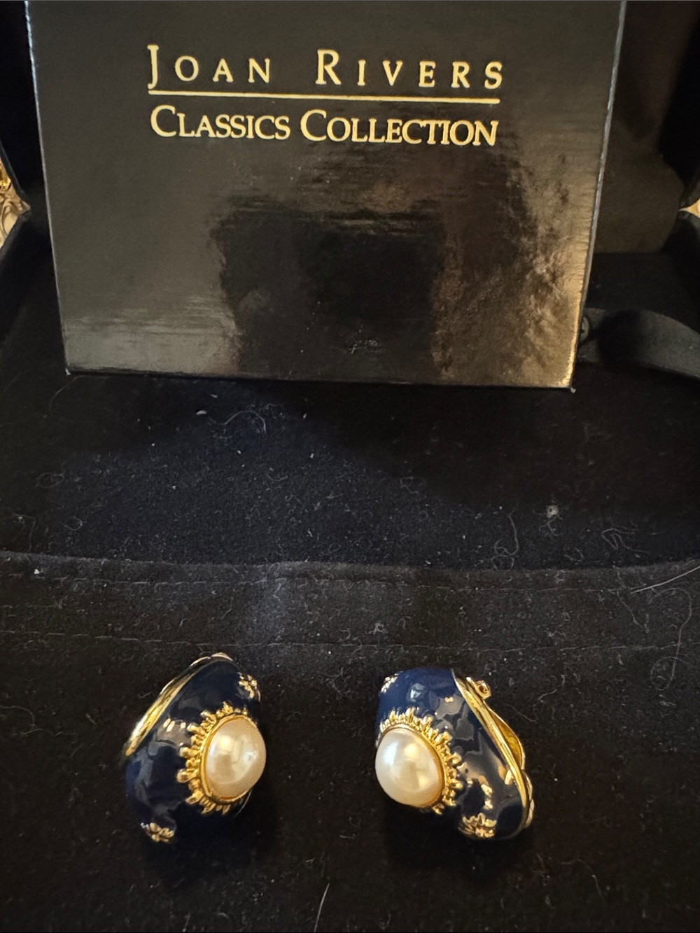Joan Rivers Navy and Gold Faux Pearl Clip-On Earrings